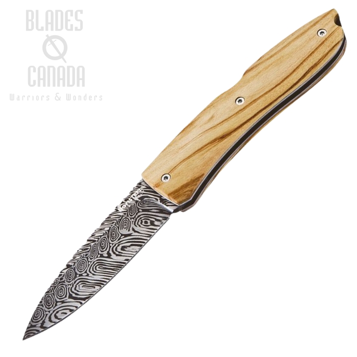 Lion Steel Opera Folding Knife, Damascus, Olive Wood, 8800D UL